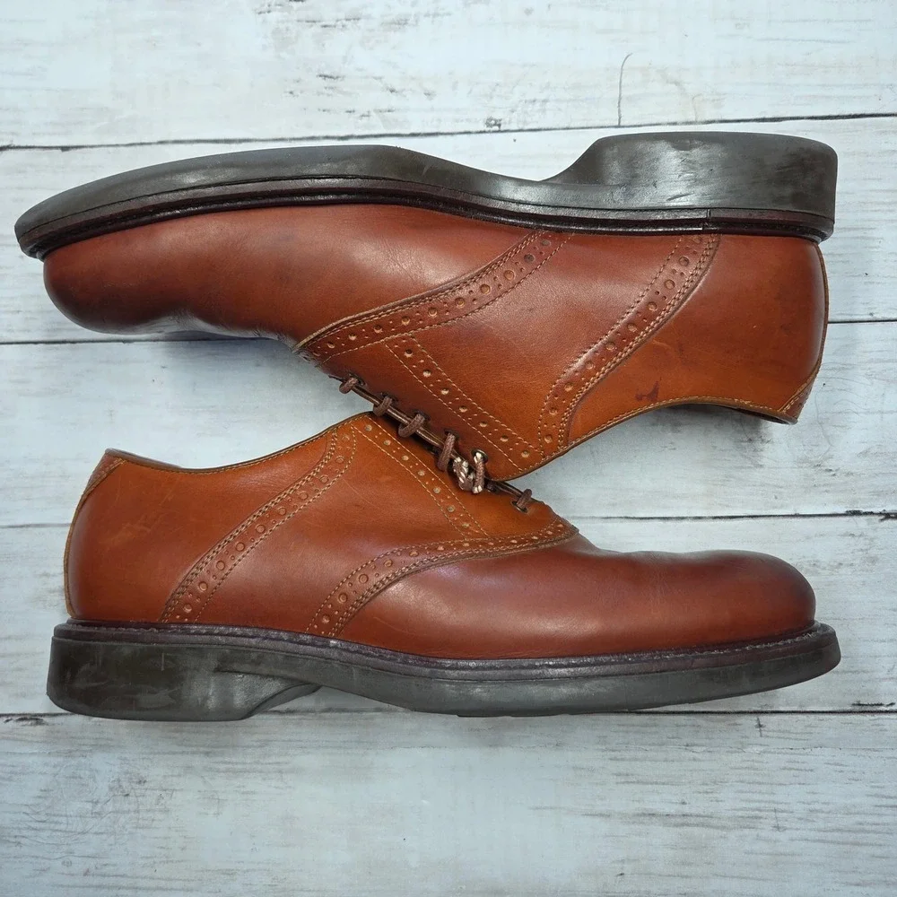 Johnston & Murphy Passport Saddle Oxford Mens 10W Brown Leather Brogue Italy
